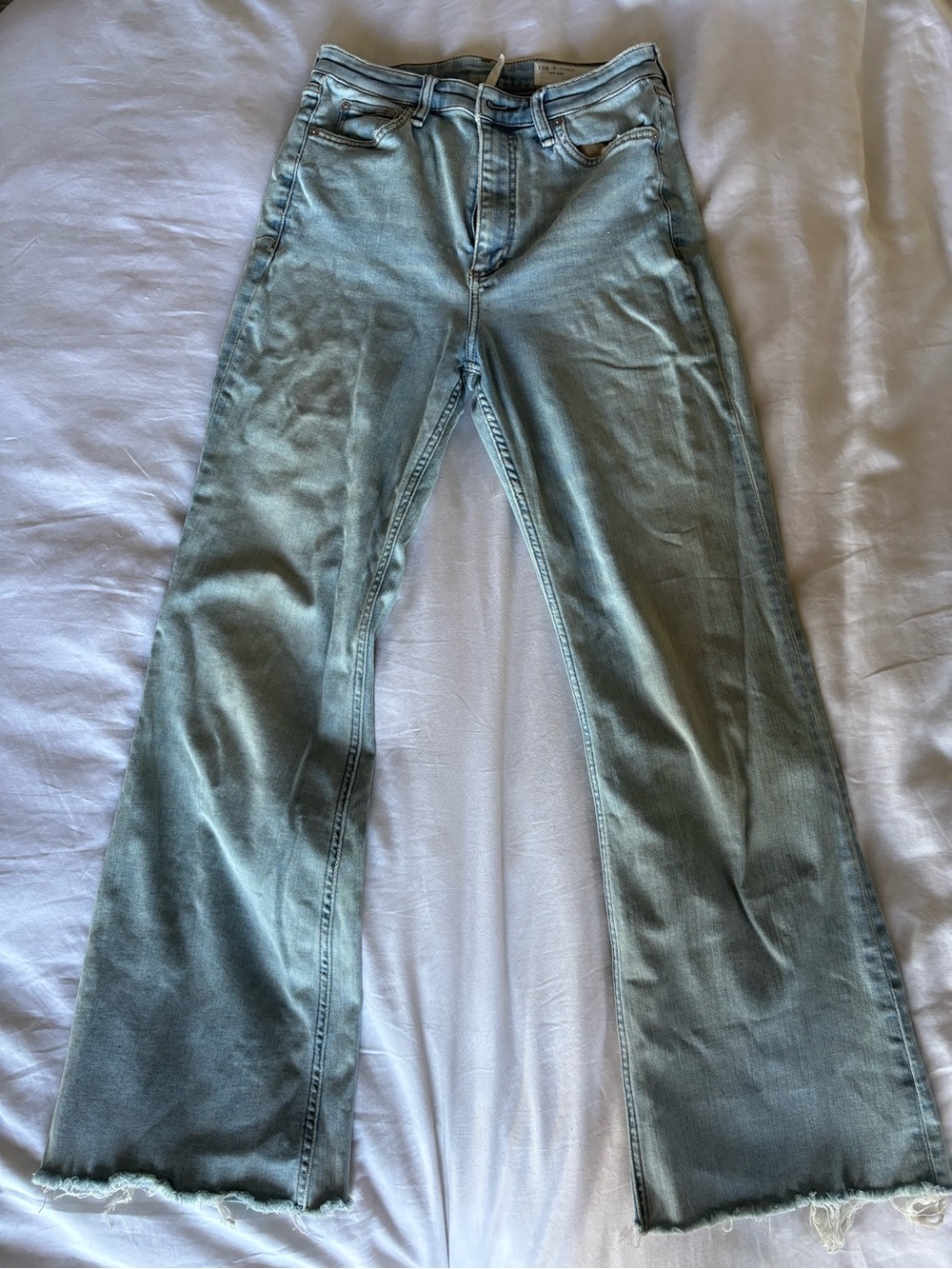 rag & bone Mint-Teal Wide Leg Jeans with Raw Hem